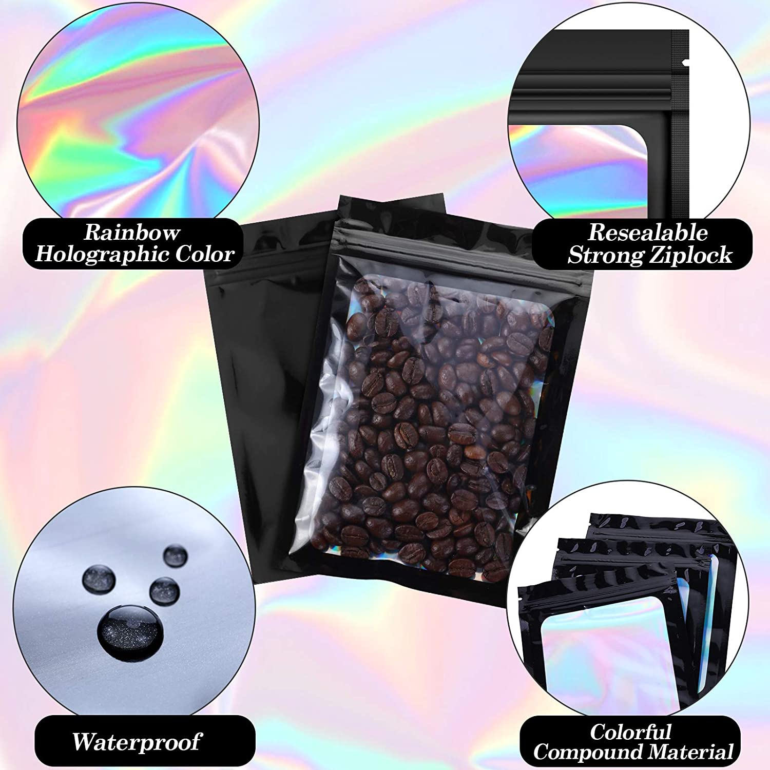 Holographic Resealable Bags 16x23.5cm Clear Window 10pack