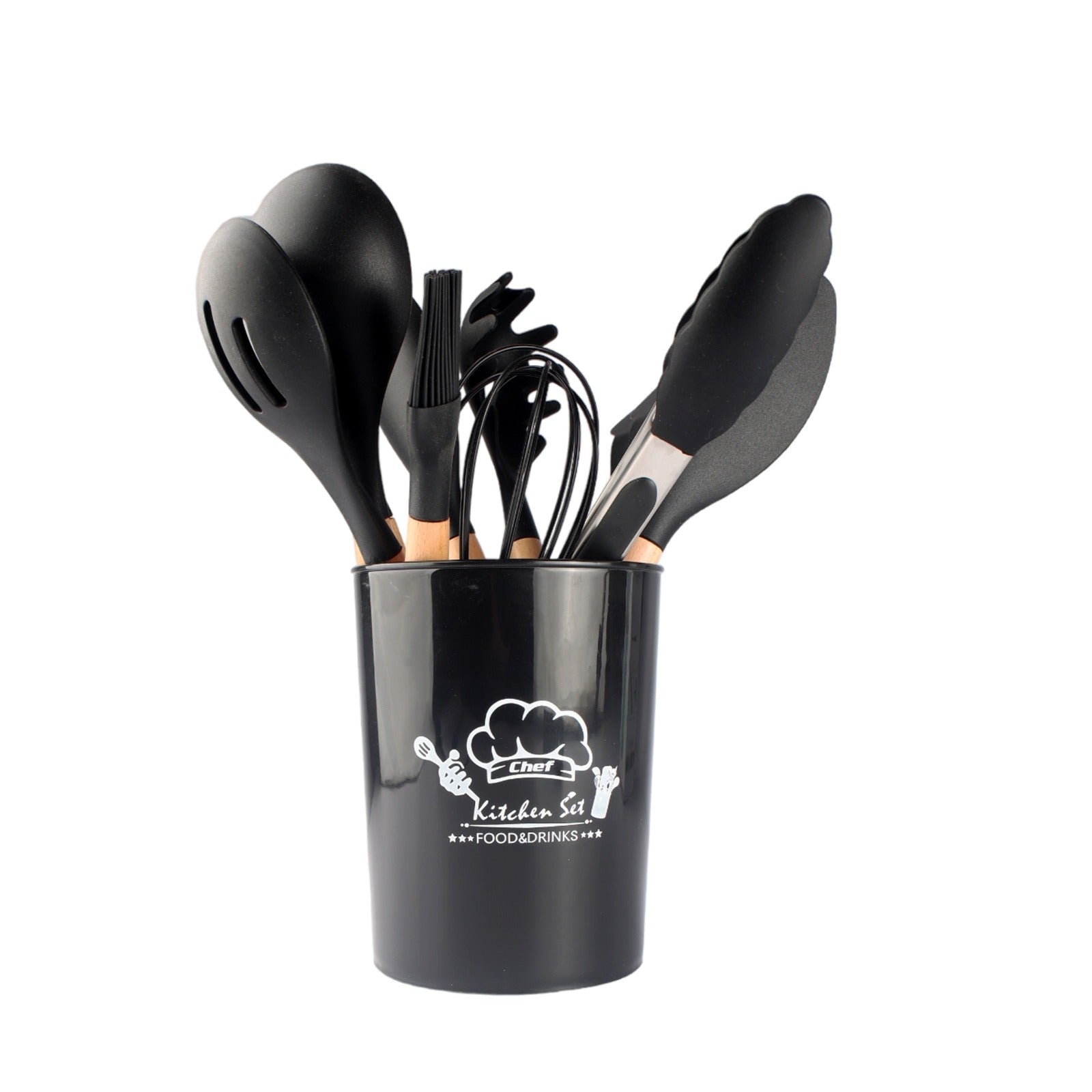 Kitchen Utensil 12Pcs Set Silicon with Holder Black KG1475|BLACK