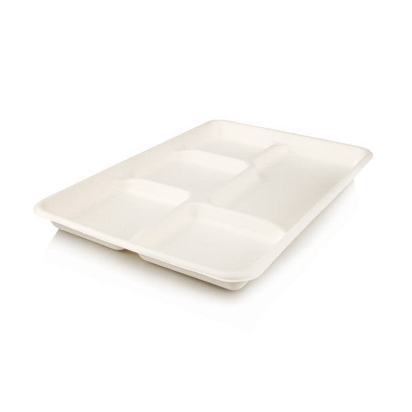 Biodegradable Bagasse Catering Serving Platter 5-Compartment Airliner Tray 10pack