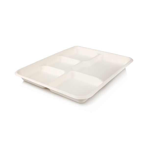 Biodegradable Bagasse Catering Serving Platter 5-Compartment Airliner Tray 10pack