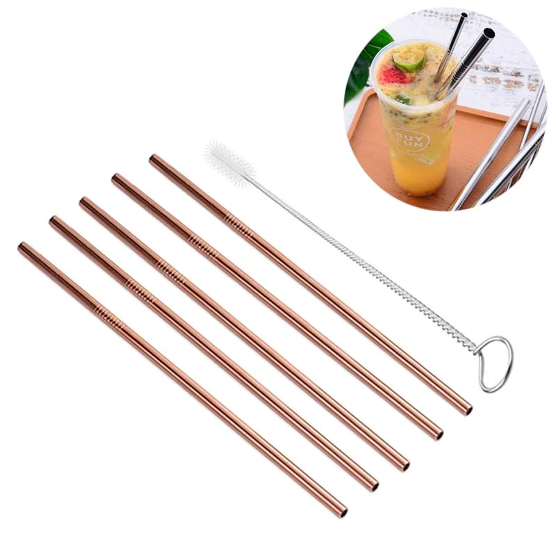 Stainless Steel Straws 7mmx22.5cm with Brush 11pack