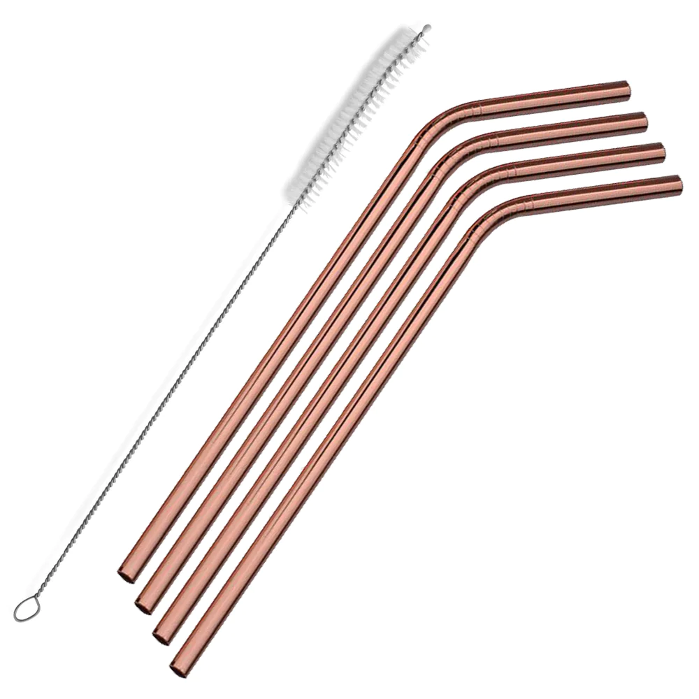 Stainless Steel Curved Straws 22.5cmx5mm Assorted Colors with Brush 11pack