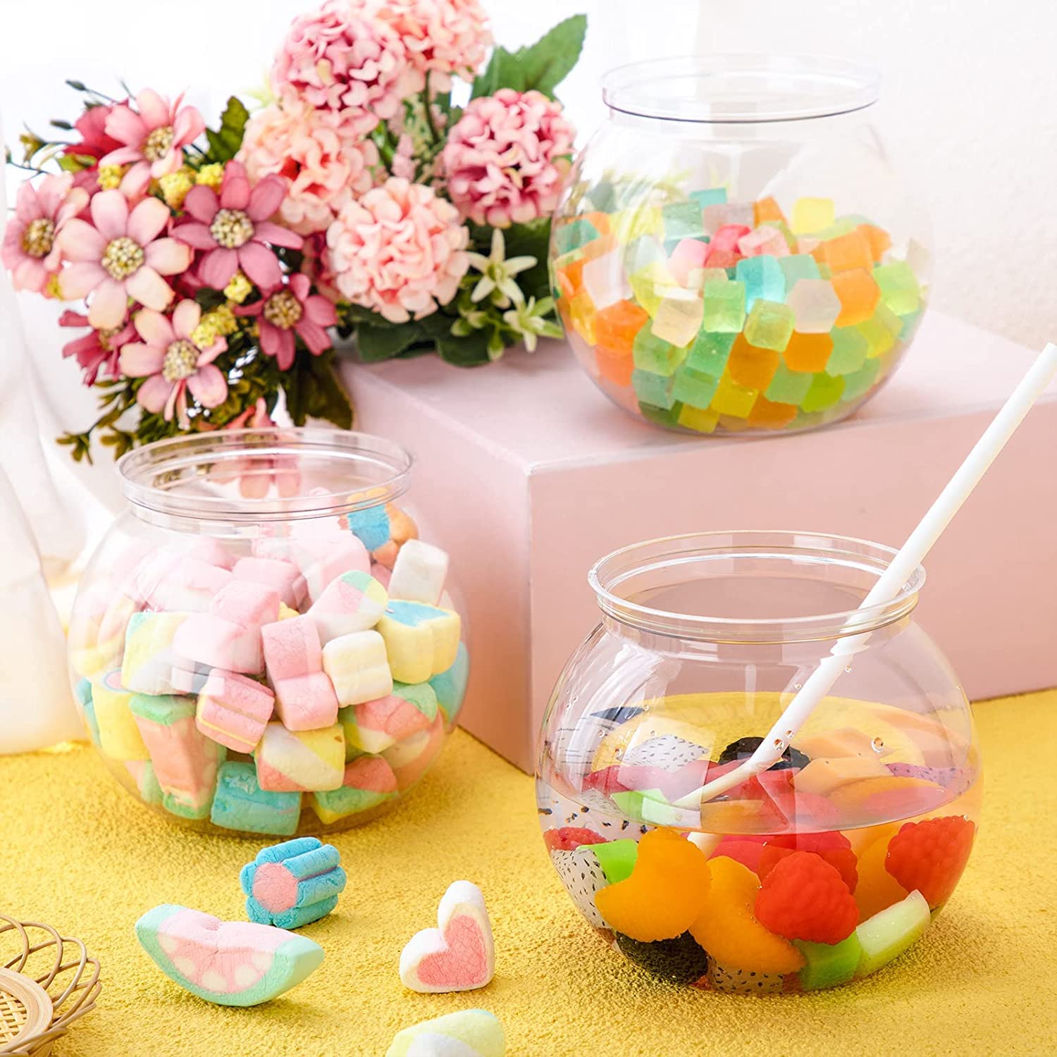 Plastic Dessert Round Jar 160ml Cup Matka Shape 60x61mm 5pack with lid