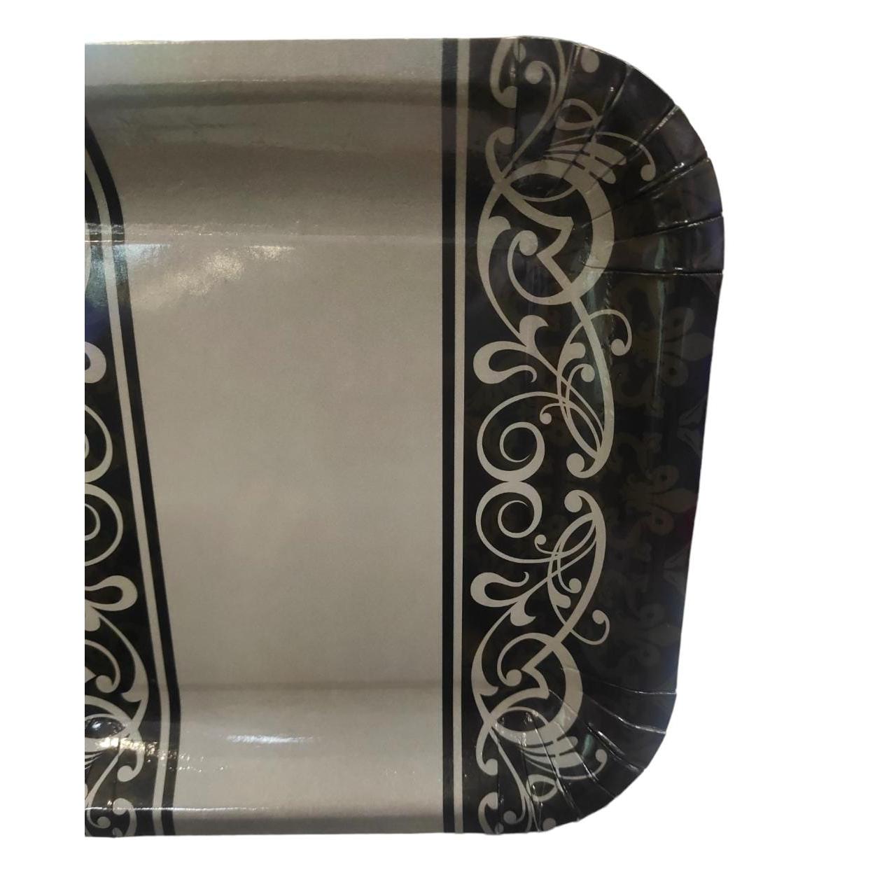 Disposable Party Paper Plate Square Grey with Black print 9Inch 23cm 10pack