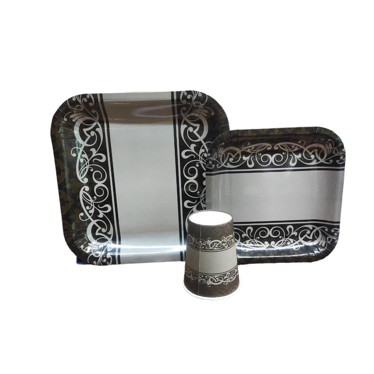 Disposable Party Paper Plate Square Grey with Black print 7Inch 18cm 10pack