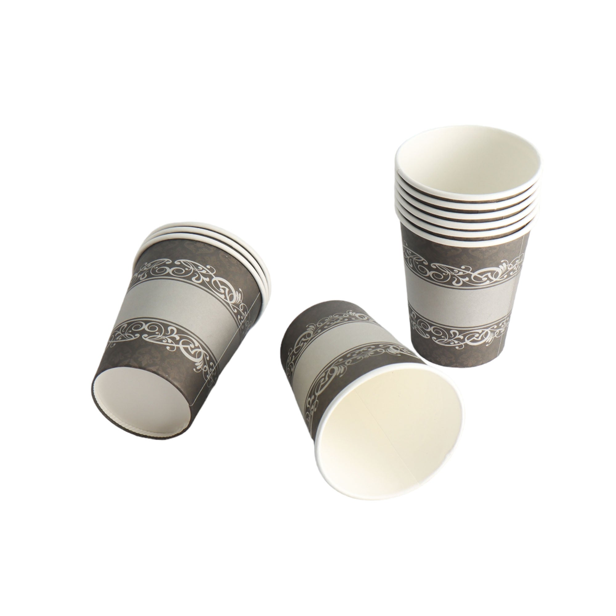 Party Paper Party Cups 260ml Grey with Black Print 10pack