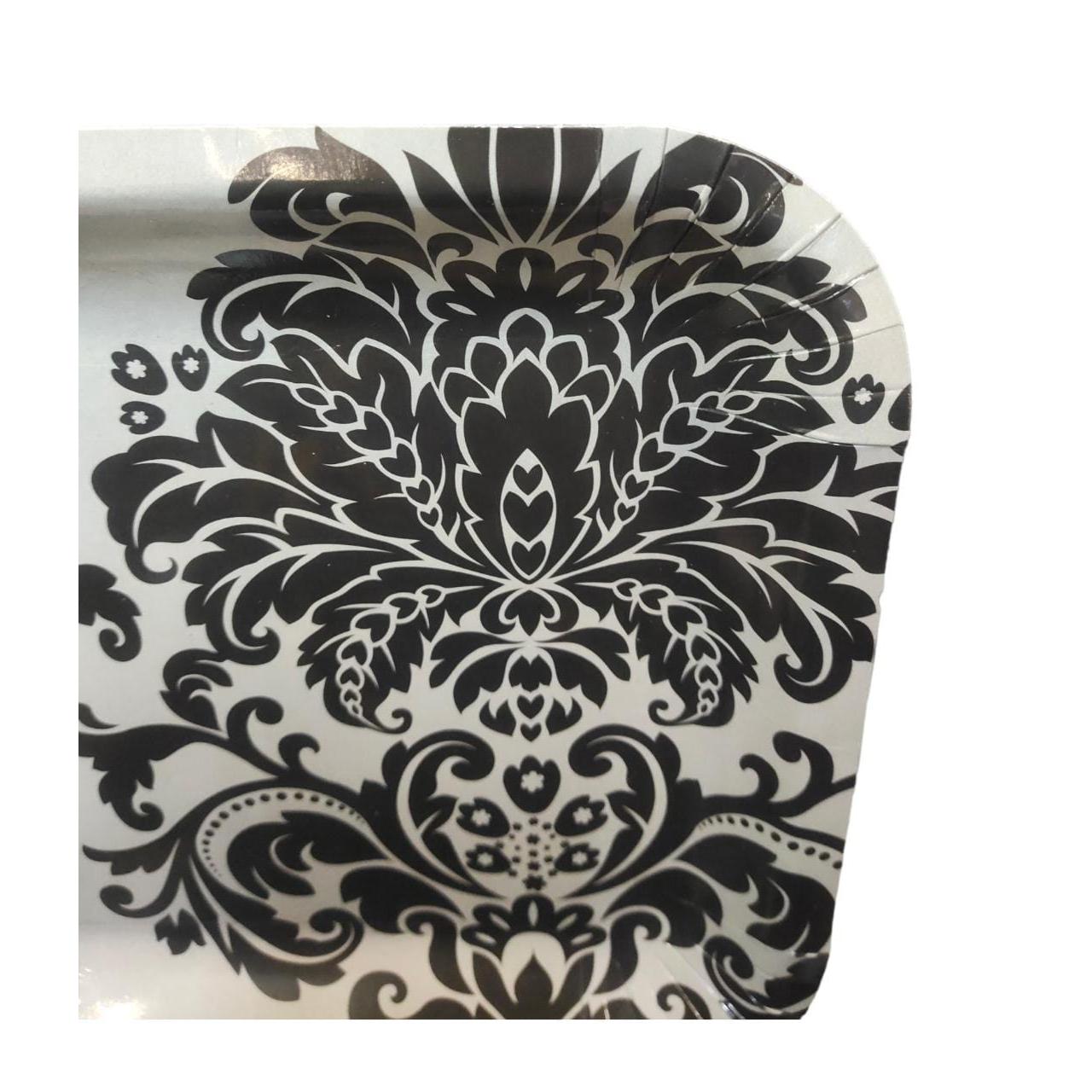 Party Paper Plate Square Grey with Black Print 9inch 23cm 10pack