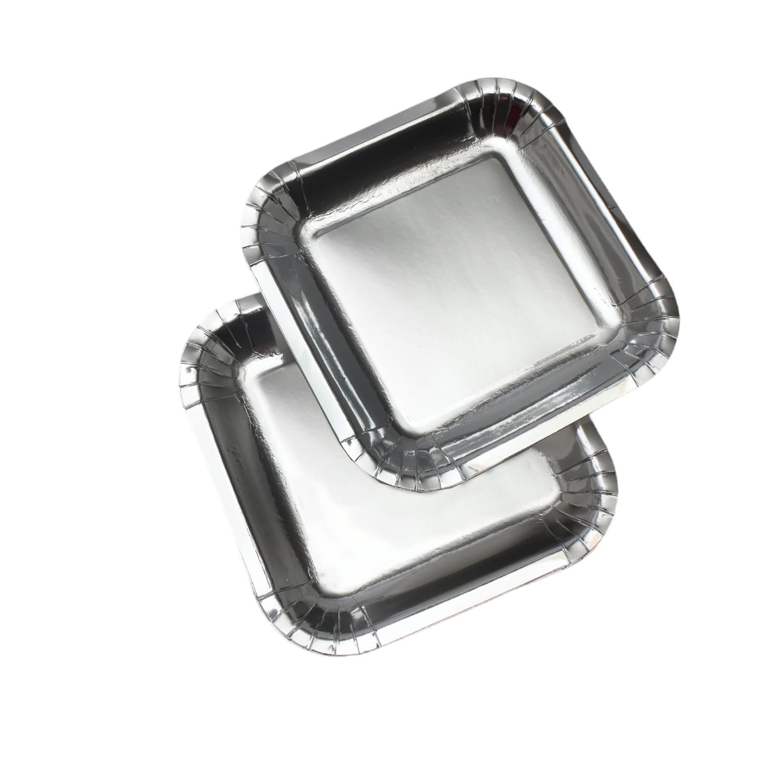 Party Paper Plates Square Silver 7inch 18cm 10pack