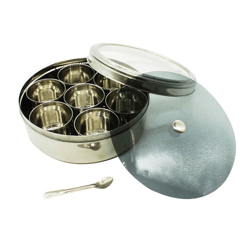 Masala Dabba with Clear Lid Stainless Steel 23cm SGN151