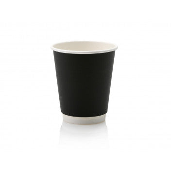300ml Paper Coffee Cups Disposable Double Wall Black with White Sip Lid 10pack
