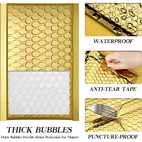 Bubble Pouch Mailer Bags Self-Seal Padded Envelope Metallic Gold