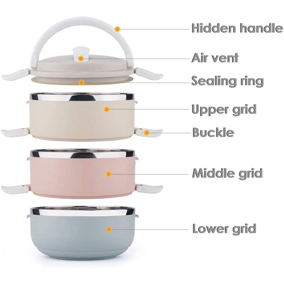 Stainless Steel Lunch Box 3 Piece Tier Stackable Leak-Proof Thermal Bento Boxes