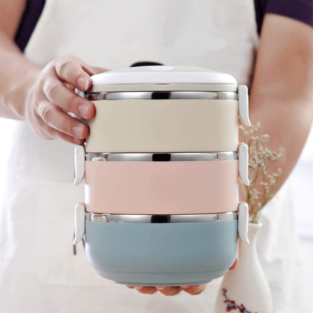 Stainless Steel Lunch Box 3 Piece Tier Stackable Leak-Proof Thermal Bento Boxes