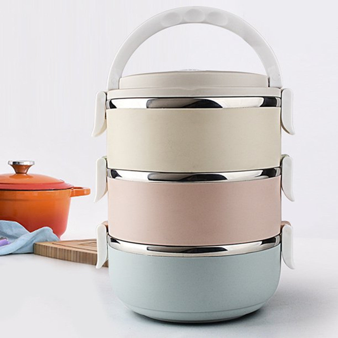 Stainless Steel Lunch Box 3 Piece Tier Stackable Leak-Proof Thermal Bento Boxes