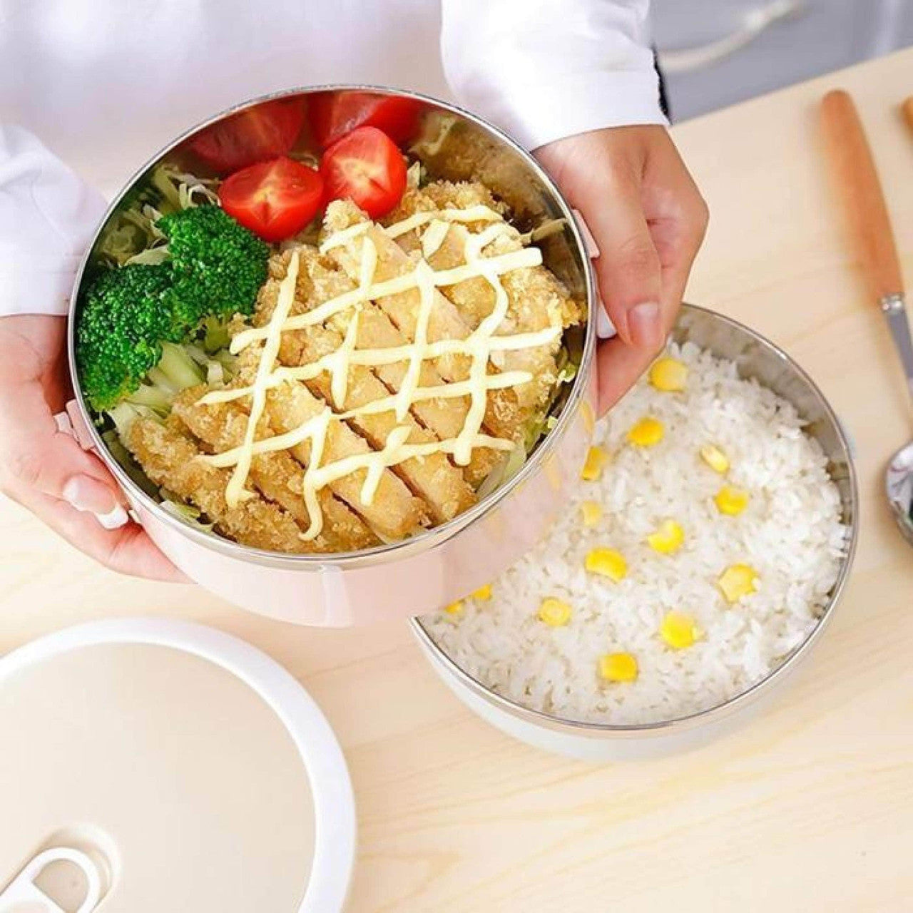 Stainless Steel Lunch Box 3 Piece Tier Stackable Leak-Proof Thermal Bento Boxes