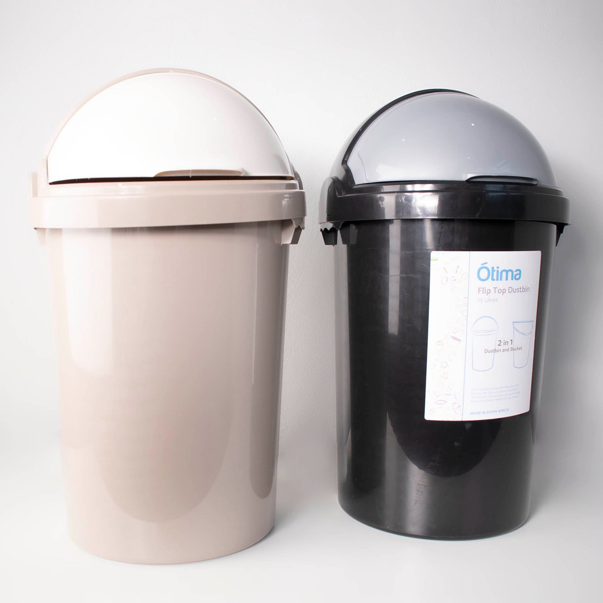 Otima 25L Waste Dustbin Black with Helmet Flip Top Dome Lid