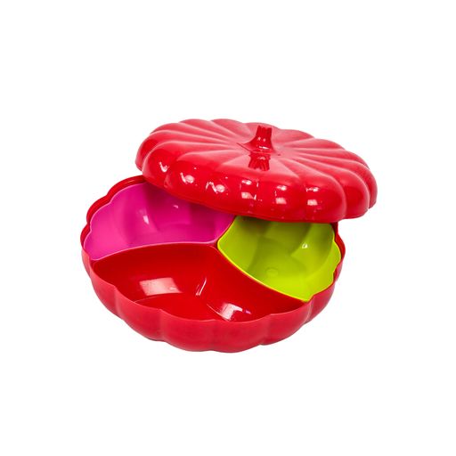 Round Serving Food Box with Plastic Lattice Lid 25cm 3-Division