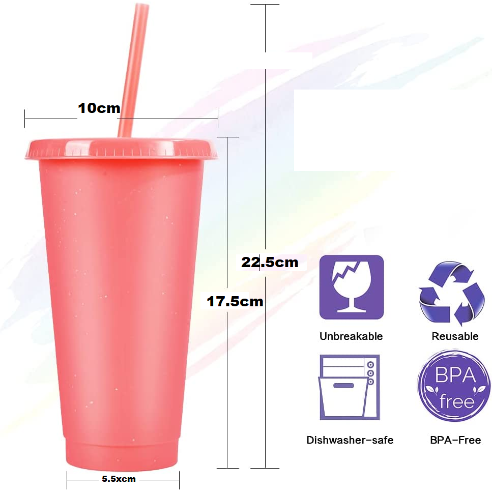 650ml Reusable Glitter Smoothie Cup with Lid & Straw