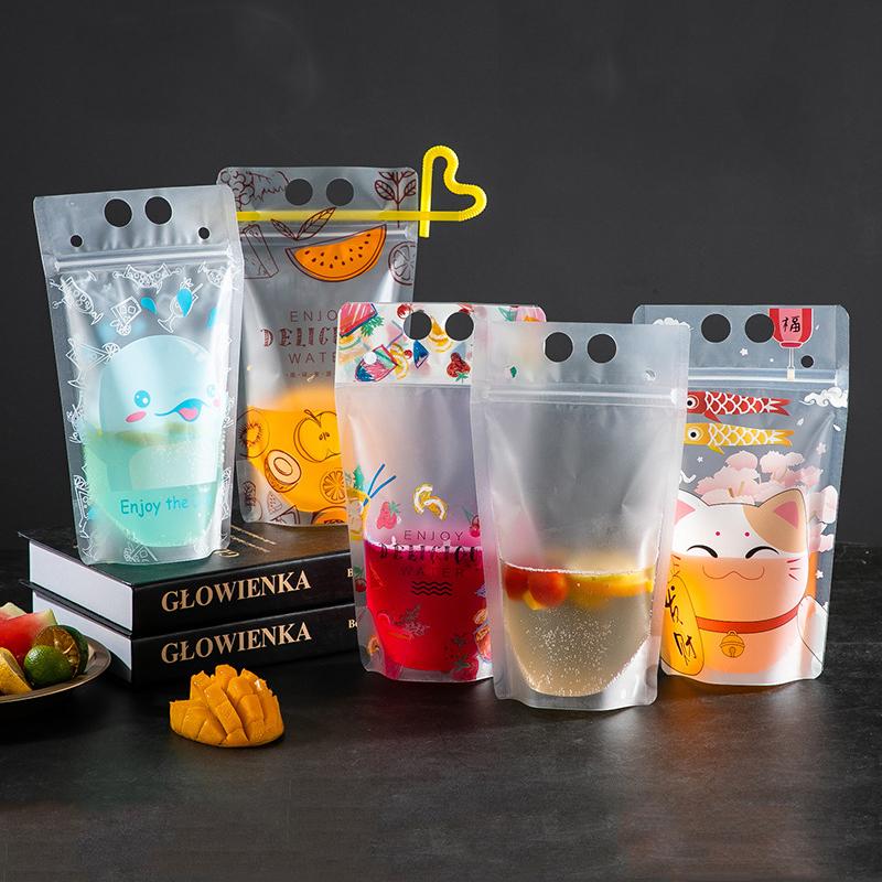 Drinking Pouch Bag Clear with Straw 500ml Stand-Up Reusable Beverage Packaging 13x23x4cm 100mic 1pc