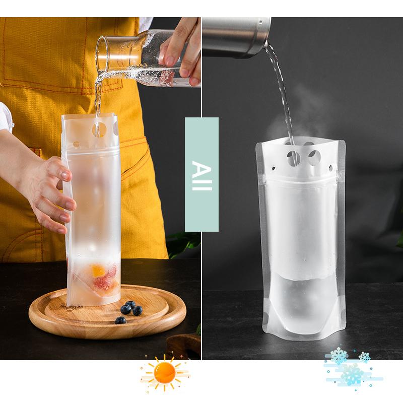 Drinking Pouch Bag Clear with Straw 500ml Stand-Up Reusable Beverage Packaging 13x23x4cm 100mic 1pc