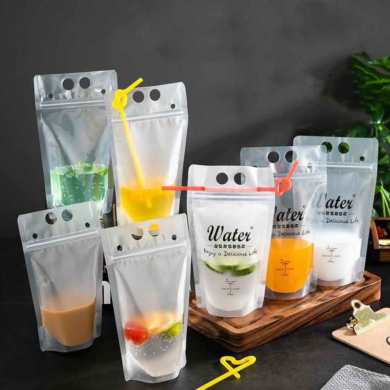 Drinking Pouch Bag Clear with Straw 500ml Stand-Up Reusable Beverage Packaging 13x23x4cm 100mic 1pc