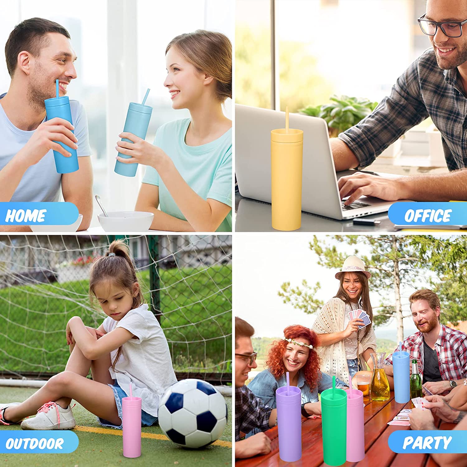 473ml Skinny Drinking Tumbler Acrylic Reusable with Lid and Straw