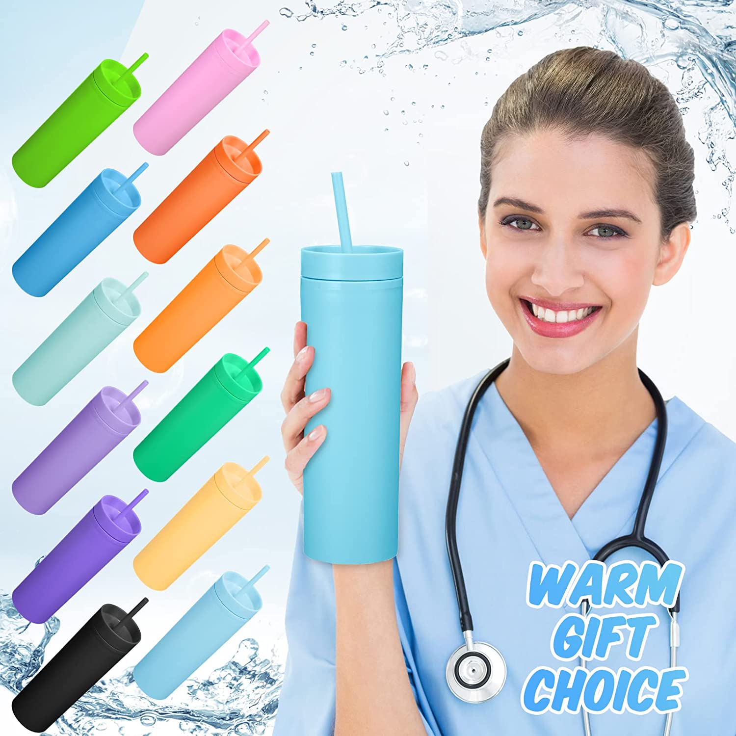 473ml Skinny Drinking Tumbler Acrylic Reusable with Lid and Straw