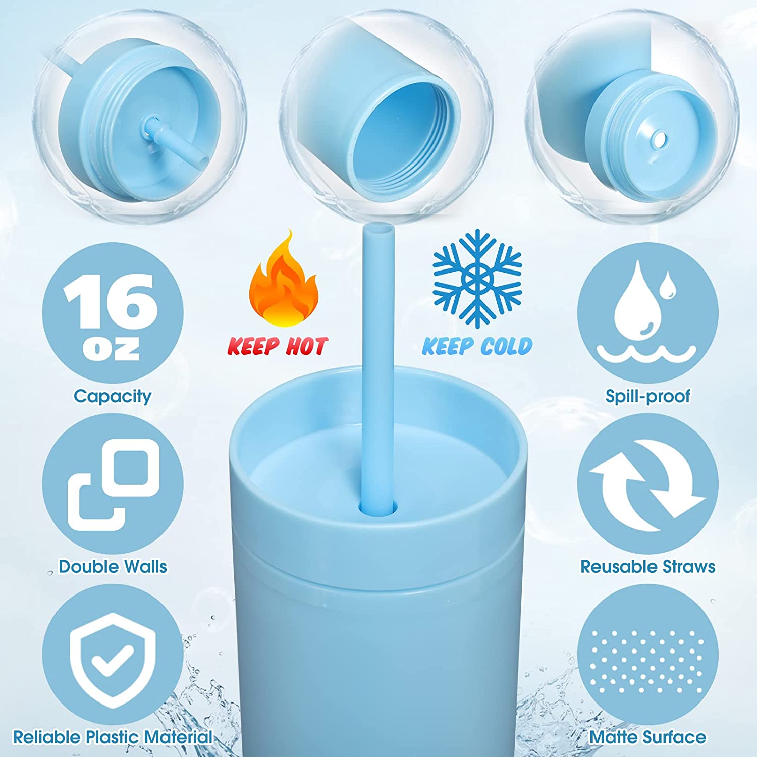 473ml Skinny Drinking Tumbler Acrylic Reusable with Lid and Straw