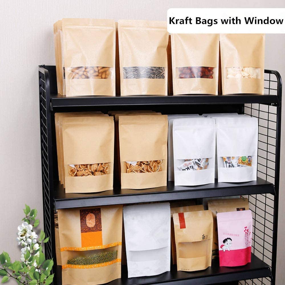 Kraft Pouch Bag Zip Lock Resealable Stand-Up with Window Brown 280mic 12pack
