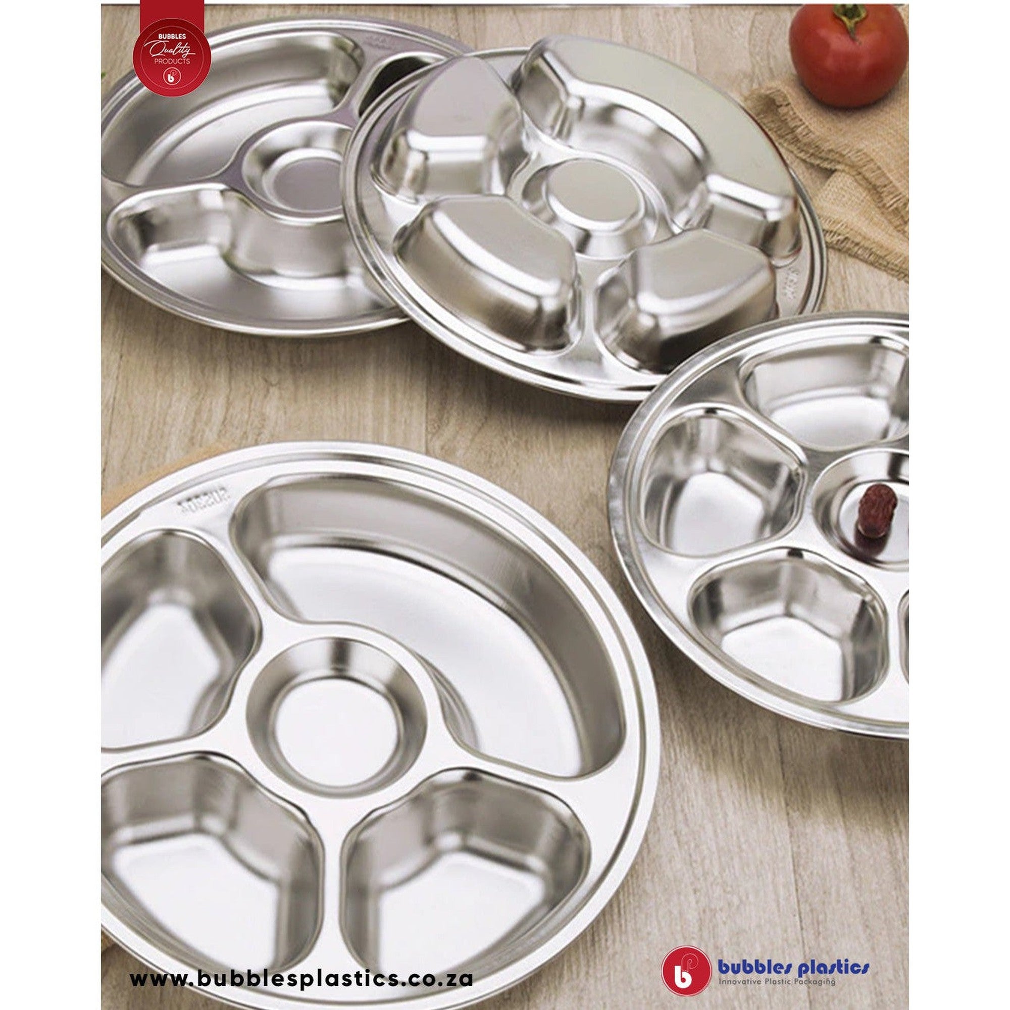 Canteen Lunch Tray Stainless Steel 7-Division 35cm Round - Cafeteria Feeding Plate