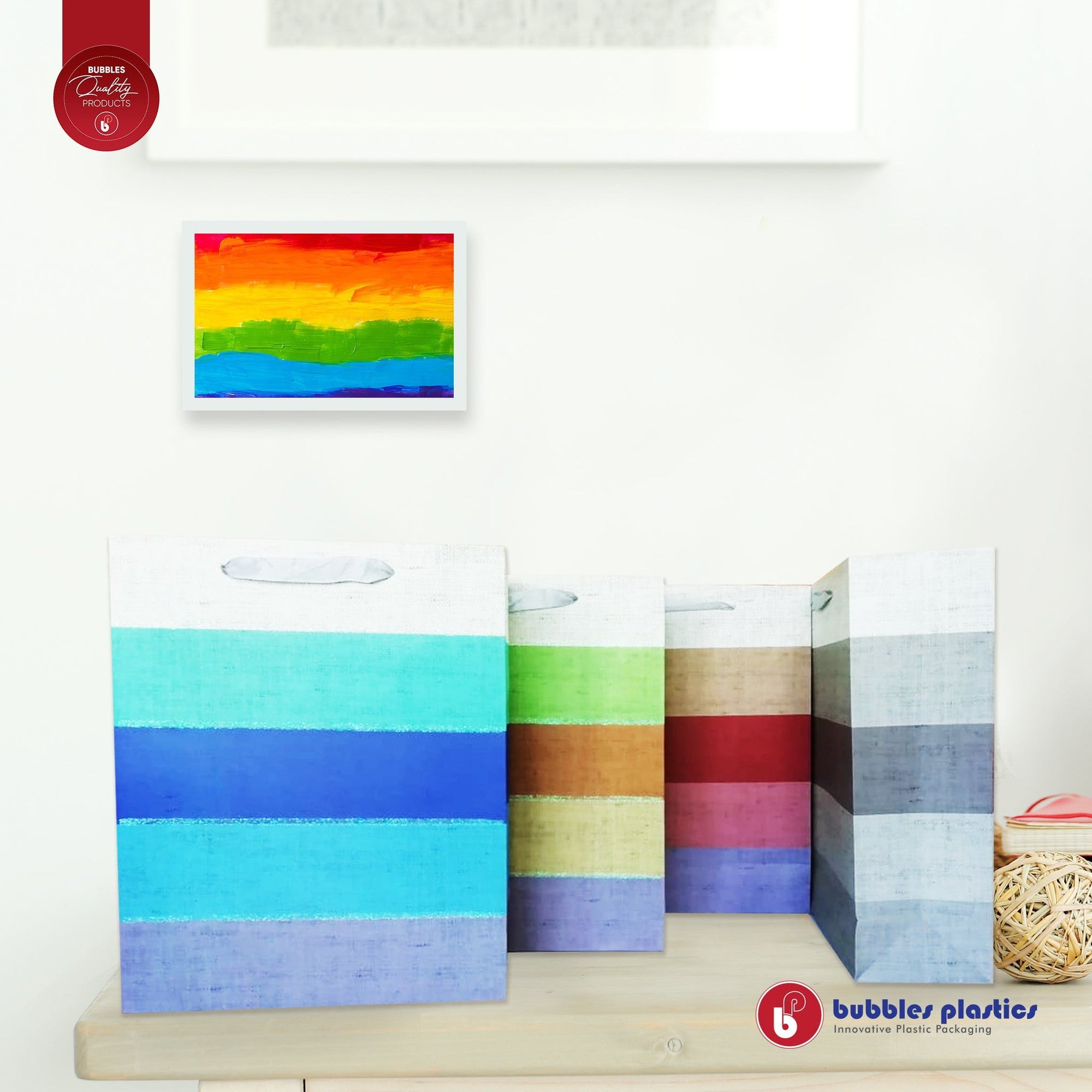 Designer Gift Paper Bag Colour Stripes 26x32cm Medium