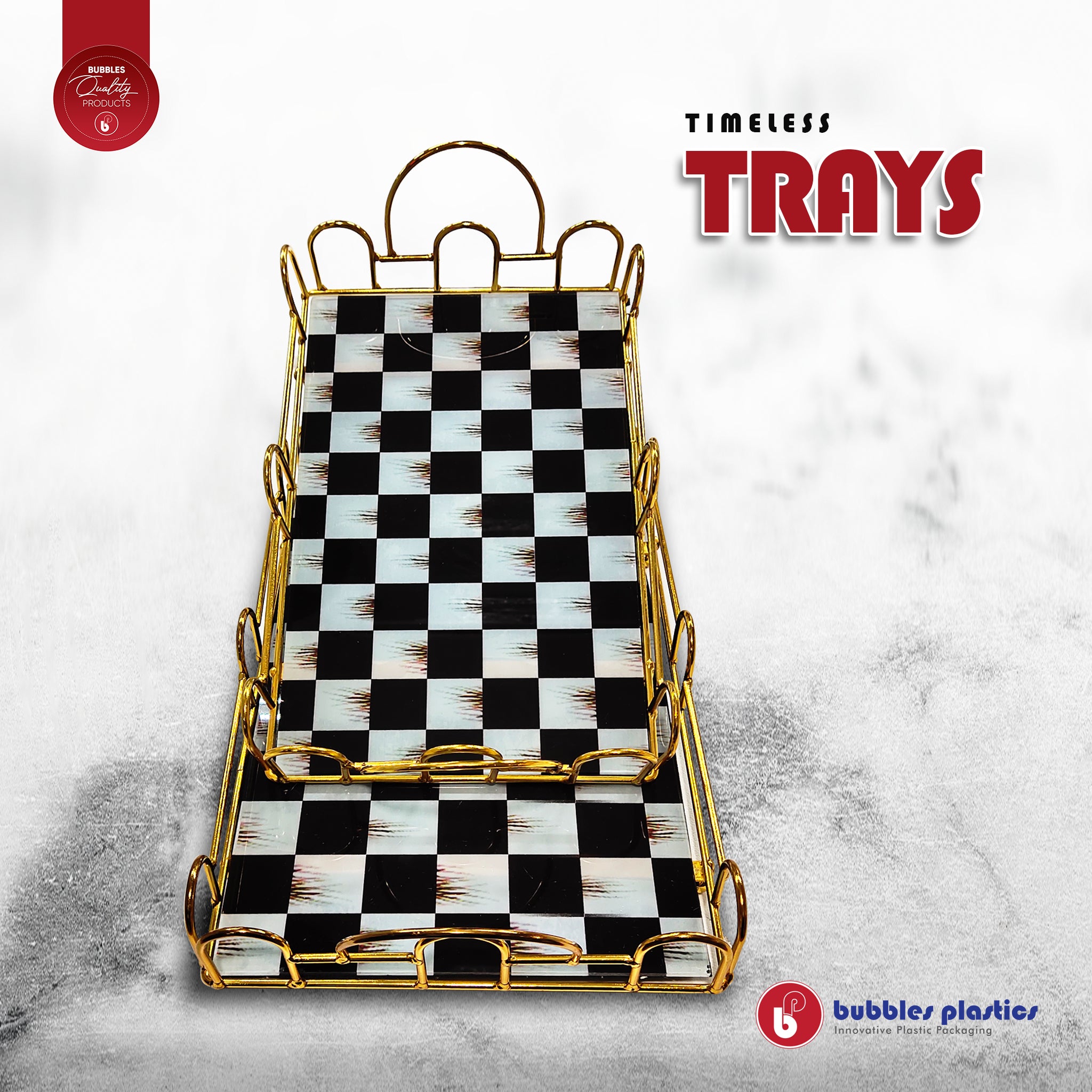 Gold Check Serving Trays 2pc Metal Rectangular XKD026