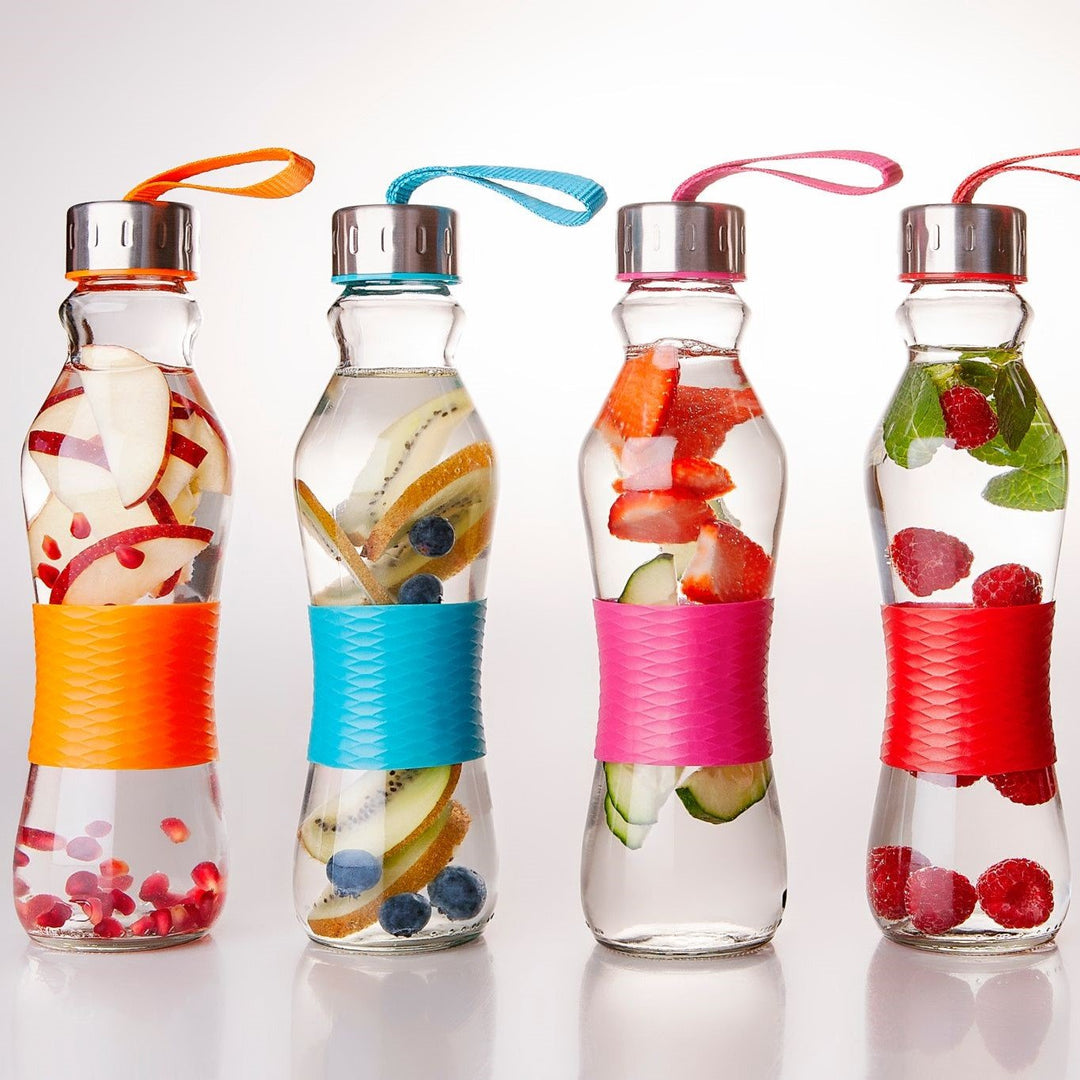 Consol 500ml Glass Grip 'n Go Water Bottle with Strap Lid 27206