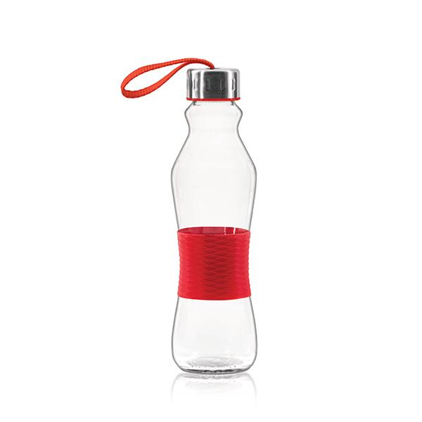 Consol 500ml Glass Grip 'n Go Water Bottle with Strap Lid 27206