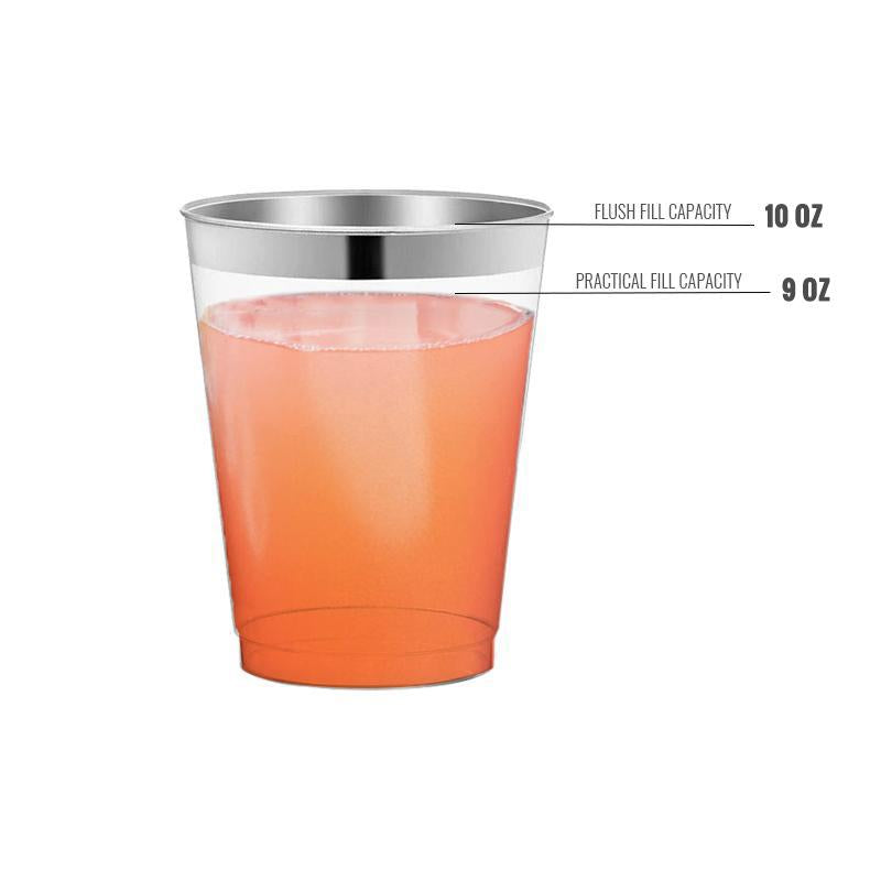 Disposable Plastic Acrylic 215ml Party Smoothie Cup with Metallic Silver Rim 6pack