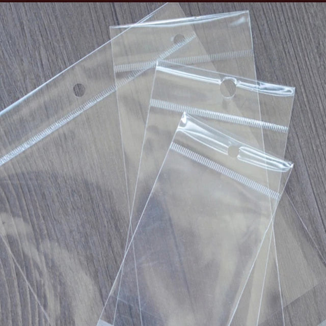 Polyprop Cellophane Selfseal Long Bags 8x60+4cm 30mic with Punch Hole 100pack