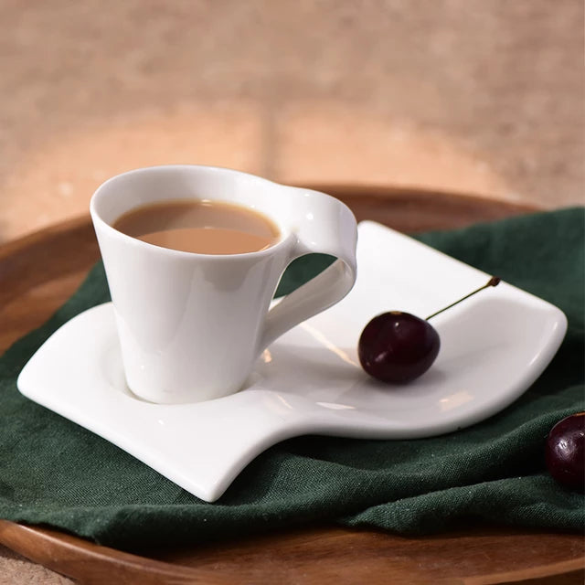 Wavy Cup & Saucer Set 190ml with Spoon