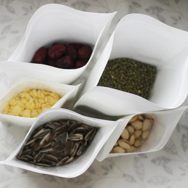 Kraft Pouch Bag Zip Lock Resealable Stand-up with Window White 280mic 12pack