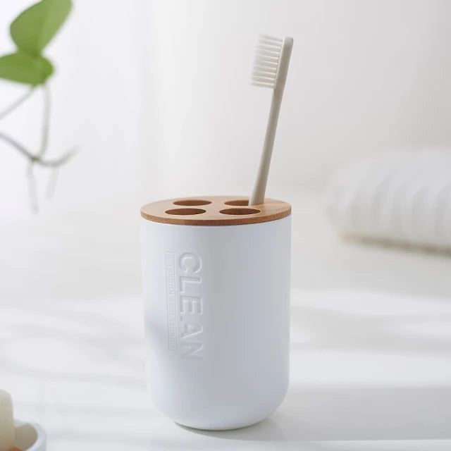 EH Acrylic Toothbrush Holder White with Bamboo Lid EH 21019