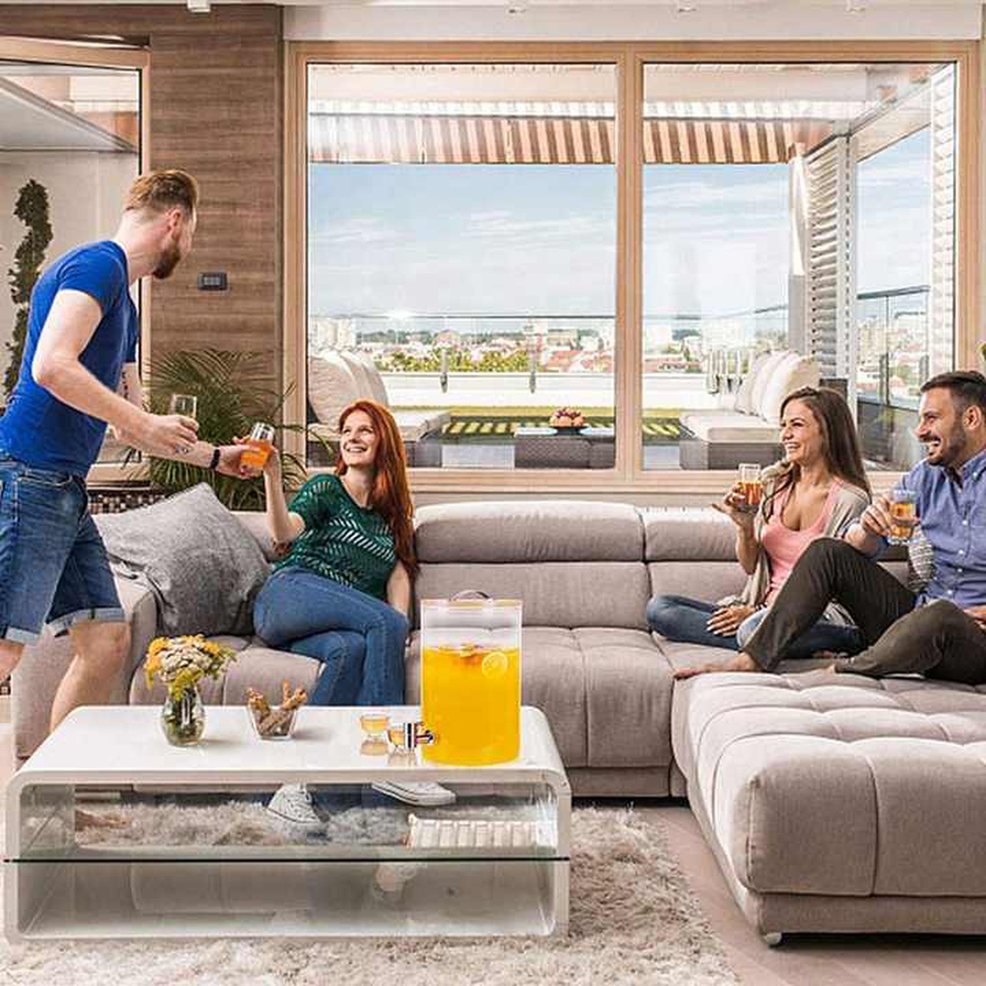 Beverage Dispenser 7.5L Borosilicate Glass Wooden Lid & Stand with Tap Spout