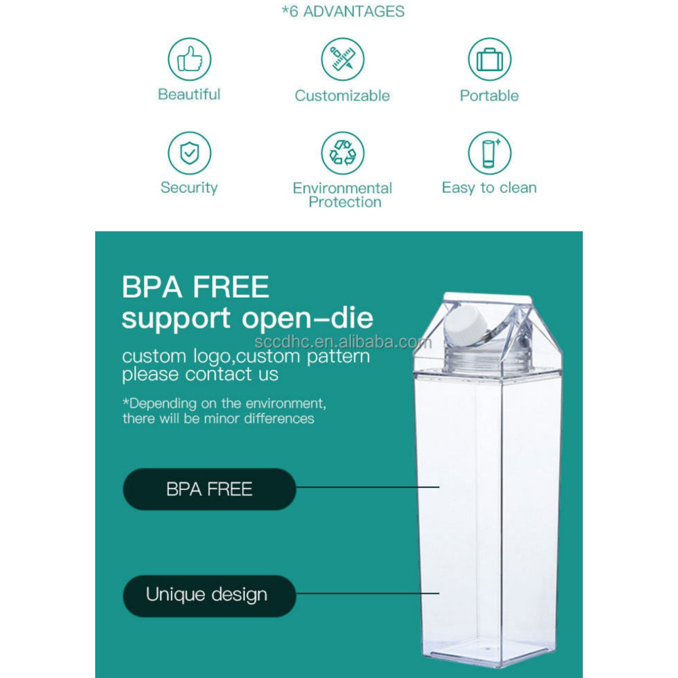 Milk Carton Bottle 500ml Acrylic Plastic