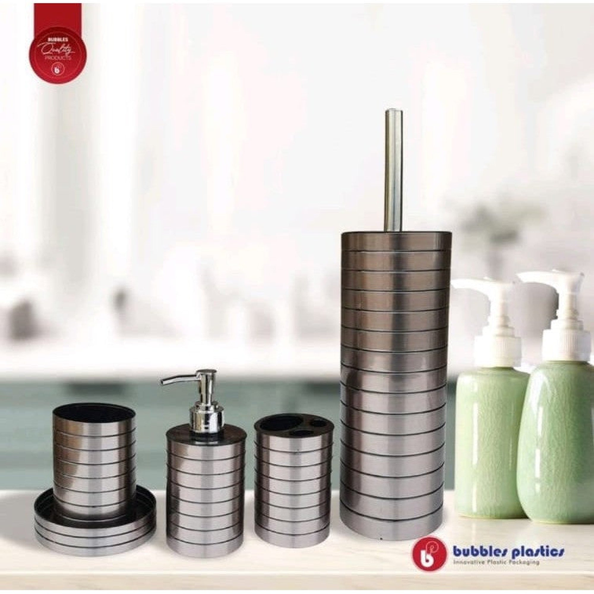 Bathroom & Toilet Brush Set 4pc Silver