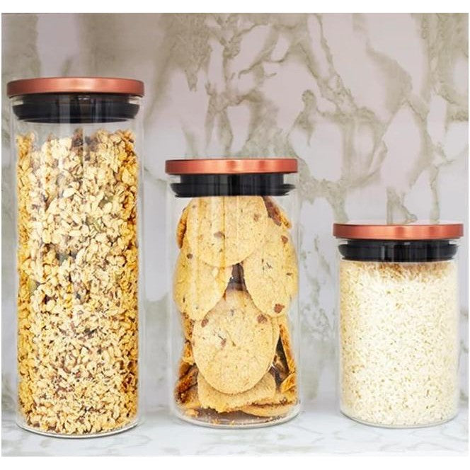 Aqua Glass Canister 1L with Airtight Rose Gold Lid 27124