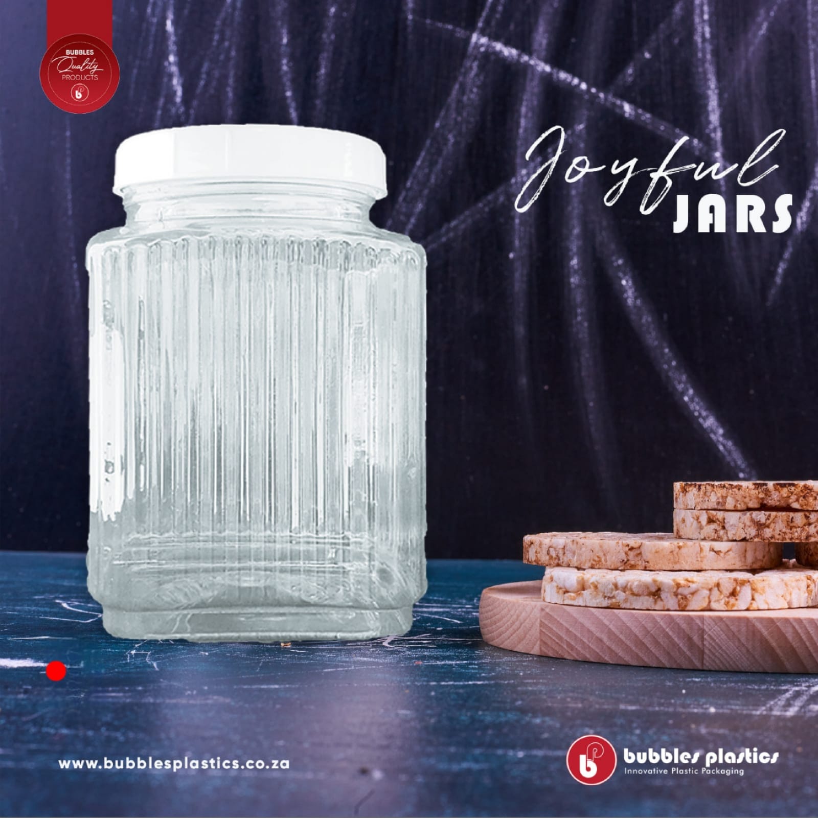 2.5kg PET Plastic Storage Jar Ribbed Square Clear