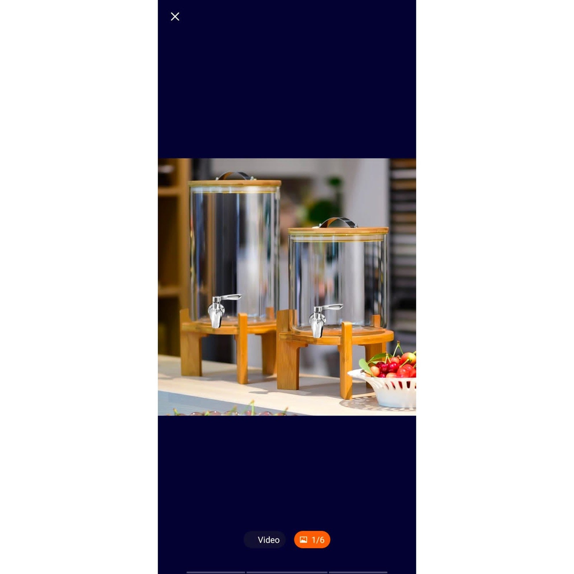 Beverage Dispenser 5L Borosilicate Glass with Wooden Lid & Stand