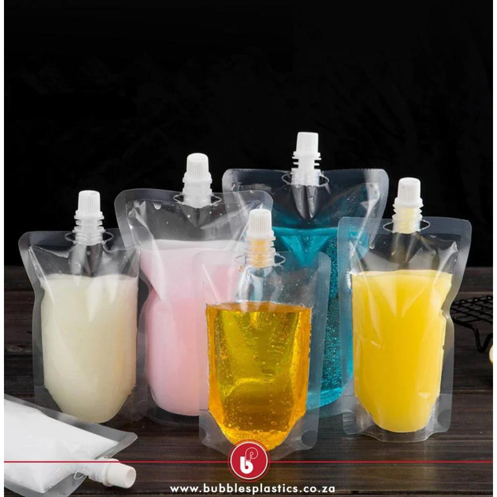 Stand-Up Drinking Pouch Bag Clear with Spout 100mic Resealable Beverage Packaging