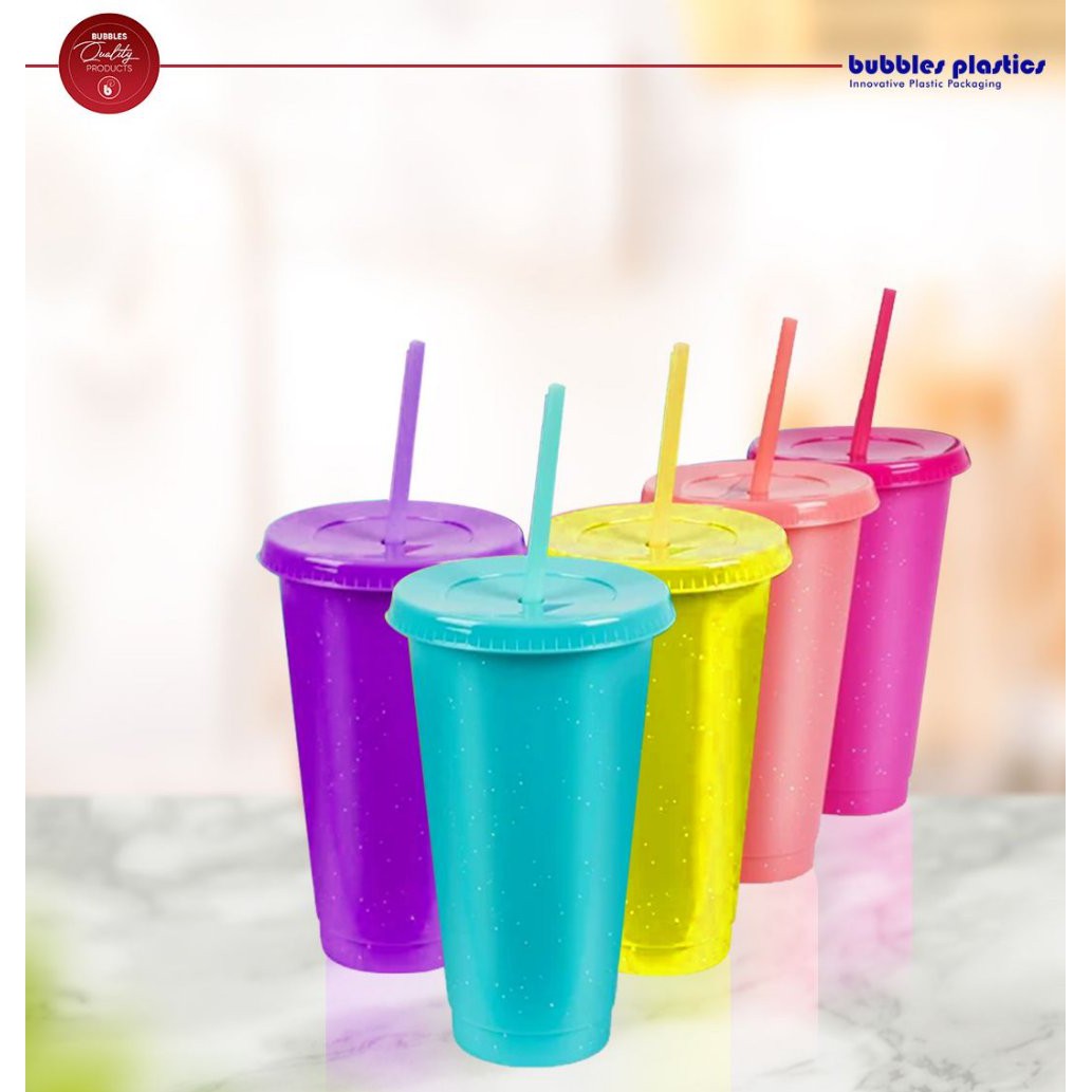 650ml Reusable Glitter Smoothie Cup with Lid & Straw