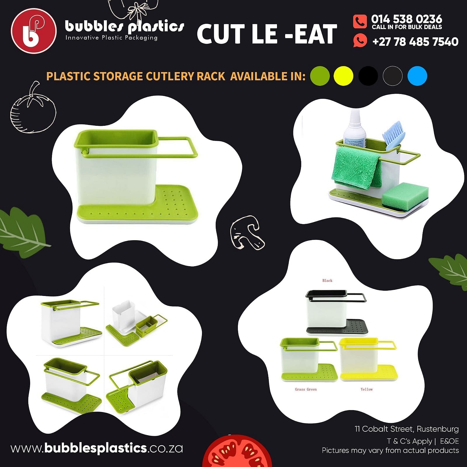 Kitchen Sink Organiser 3 in 1 Plastic Storage Cutlery Rack Yellow & White