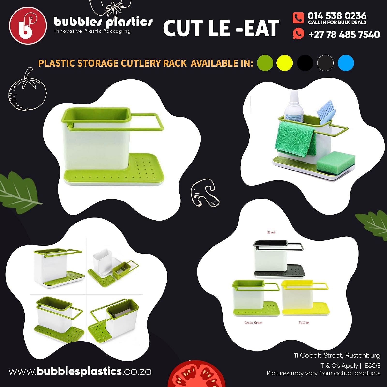 Kitchen Sink Organiser 3 in 1 Plastic Storage Cutlery Rack Blue and White