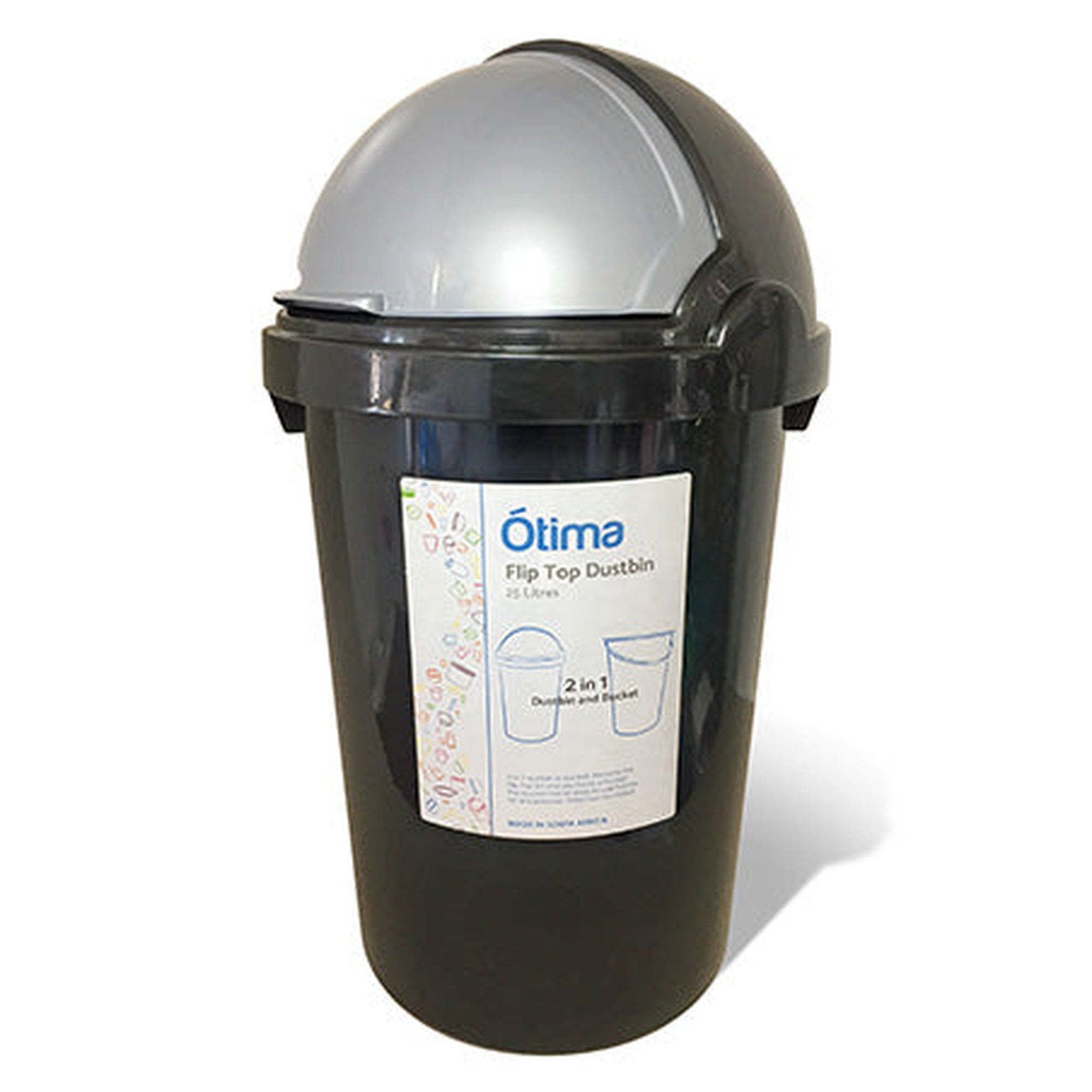Otima 25L Waste Dustbin Black with Helmet Flip Top Dome Lid